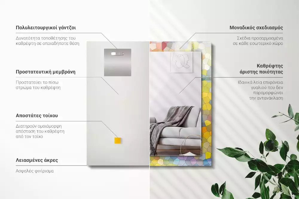 Miroir avec imprimé rectangulaire Mosaïque abstraite colorée