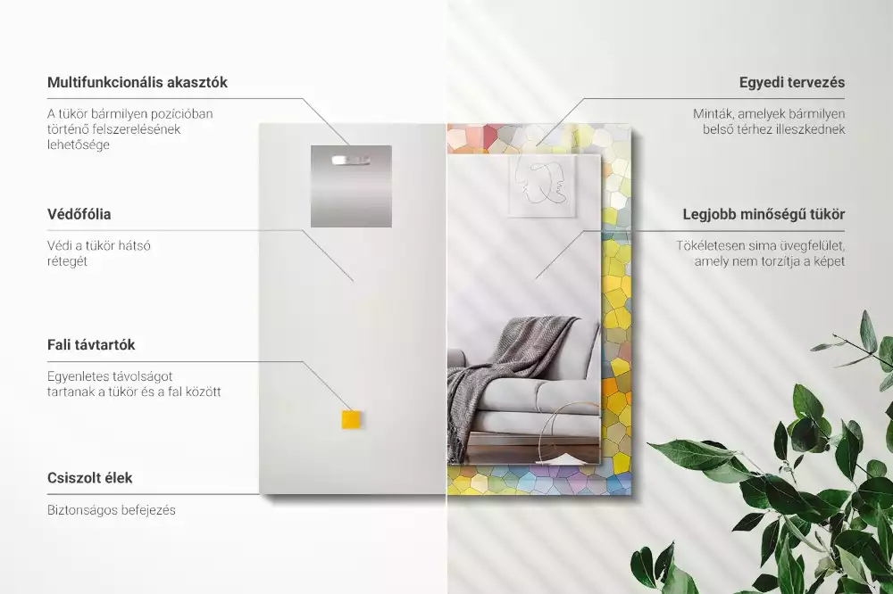 Miroir avec imprimé rectangulaire Mosaïque abstraite colorée