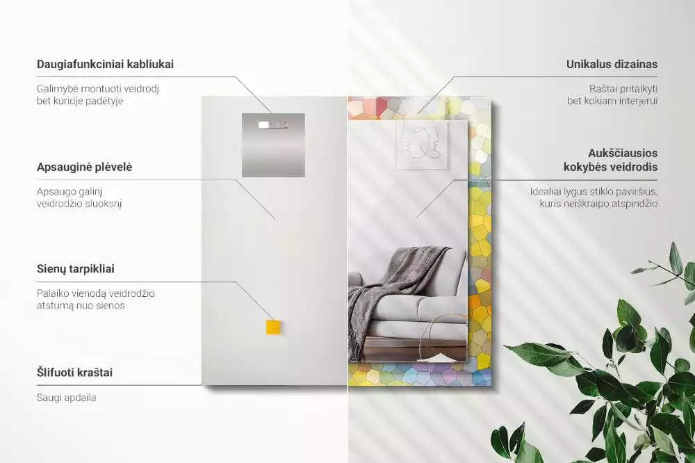 Miroir avec imprimé rectangulaire Mosaïque abstraite colorée