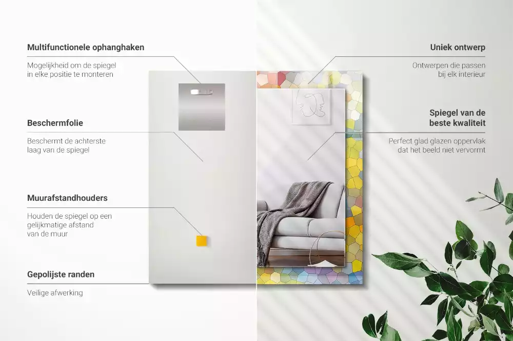 Miroir avec imprimé rectangulaire Mosaïque abstraite colorée