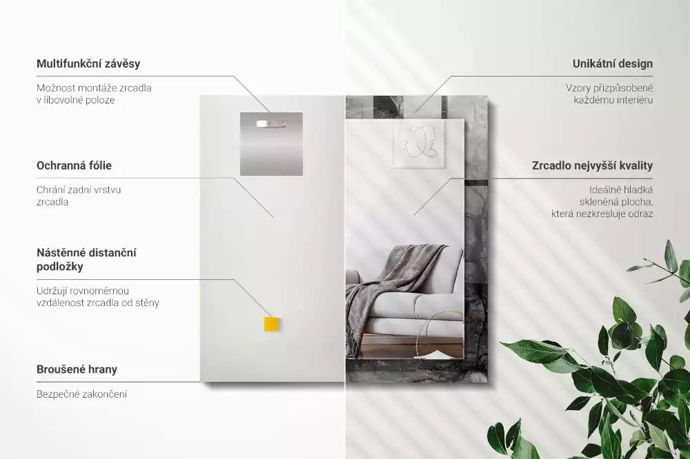 Miroir décoratif rectangulaire Roche noire fissures