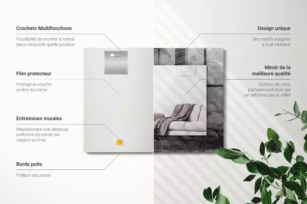 Miroir décoratif rectangulaire Roche noire fissures