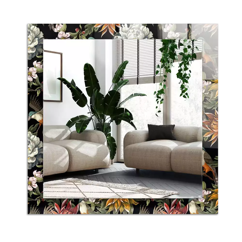 Miroir avec imprimé rectangulaire Fleurs et oiseaux