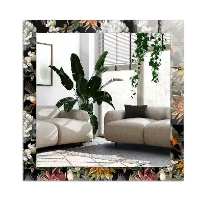 Miroir avec imprimé rectangulaire Fleurs et oiseaux