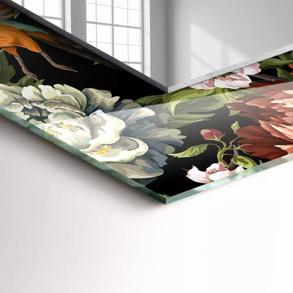 Miroir avec imprimé rectangulaire Fleurs et oiseaux