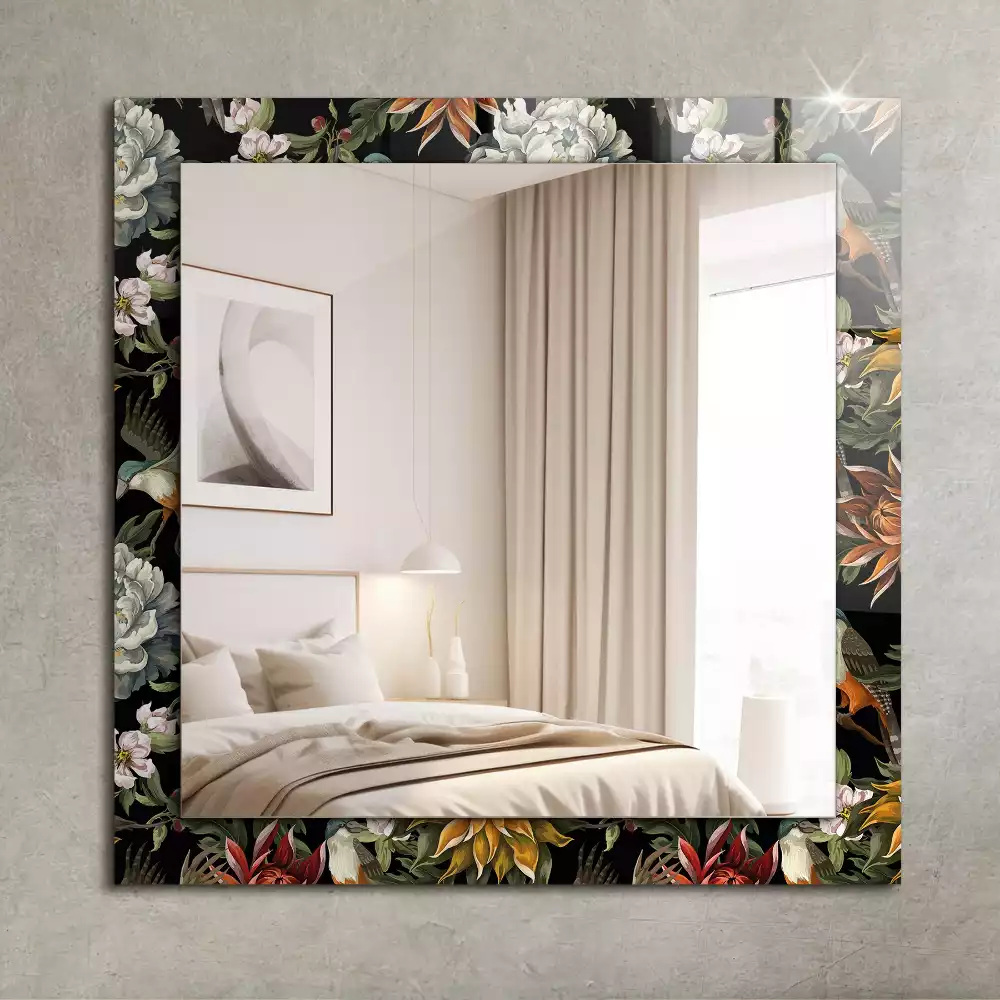 Miroir avec imprimé rectangulaire Fleurs et oiseaux