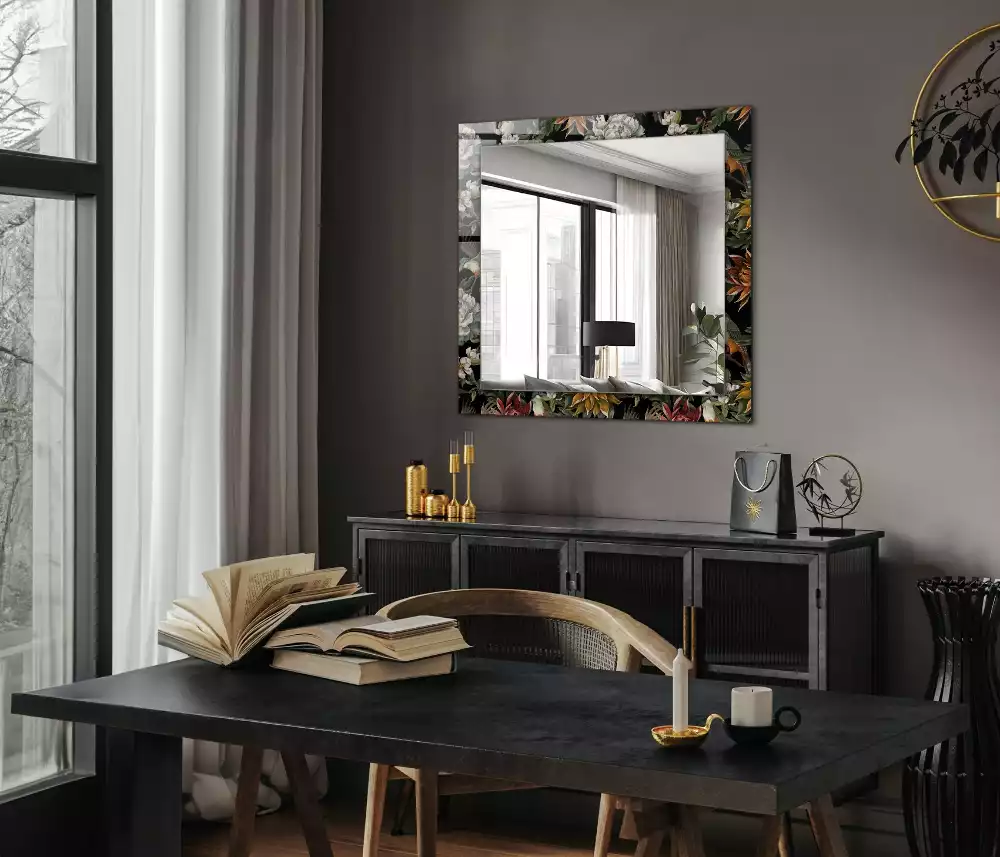 Miroir avec imprimé rectangulaire Fleurs et oiseaux