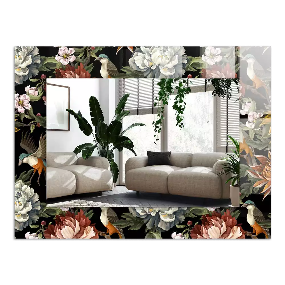 Miroir avec imprimé rectangulaire Fleurs et oiseaux