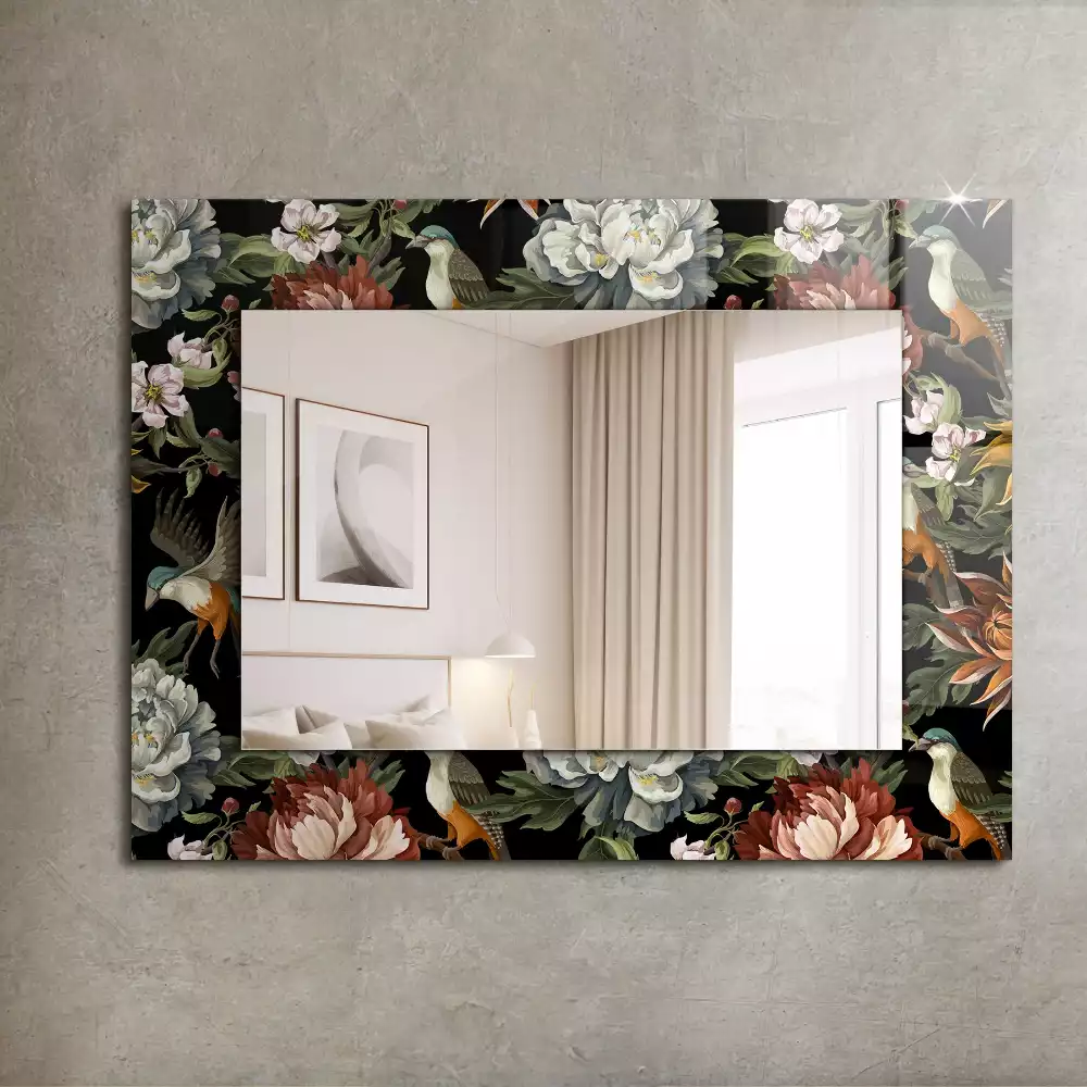 Miroir avec imprimé rectangulaire Fleurs et oiseaux