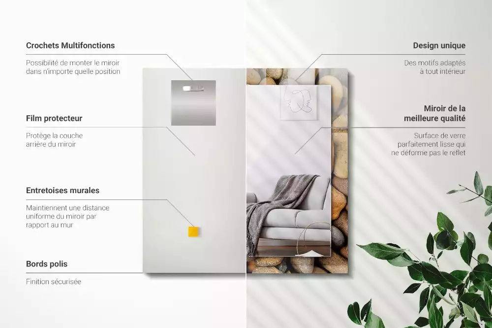 Miroir avec imprimé décoratif rectangulaire Pierres lisses colorées