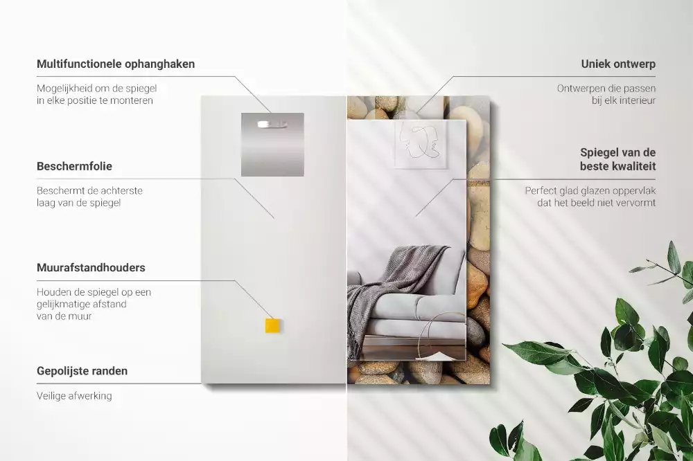 Miroir avec imprimé décoratif rectangulaire Pierres lisses colorées