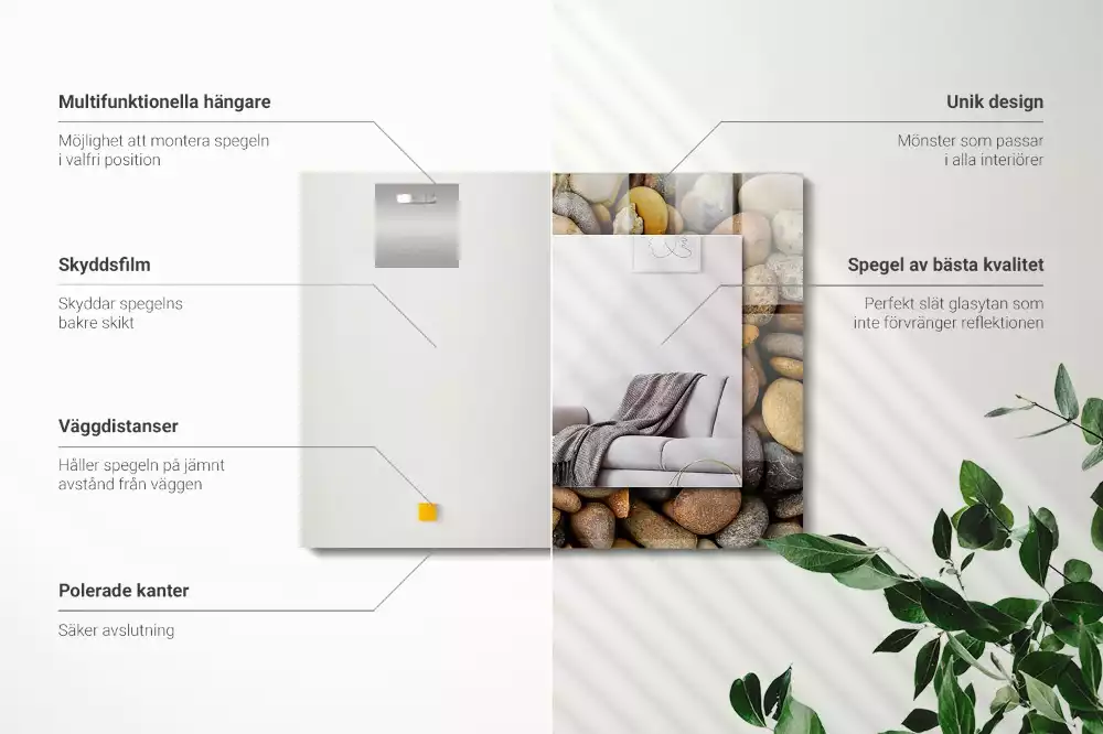 Miroir avec imprimé décoratif rectangulaire Pierres lisses colorées