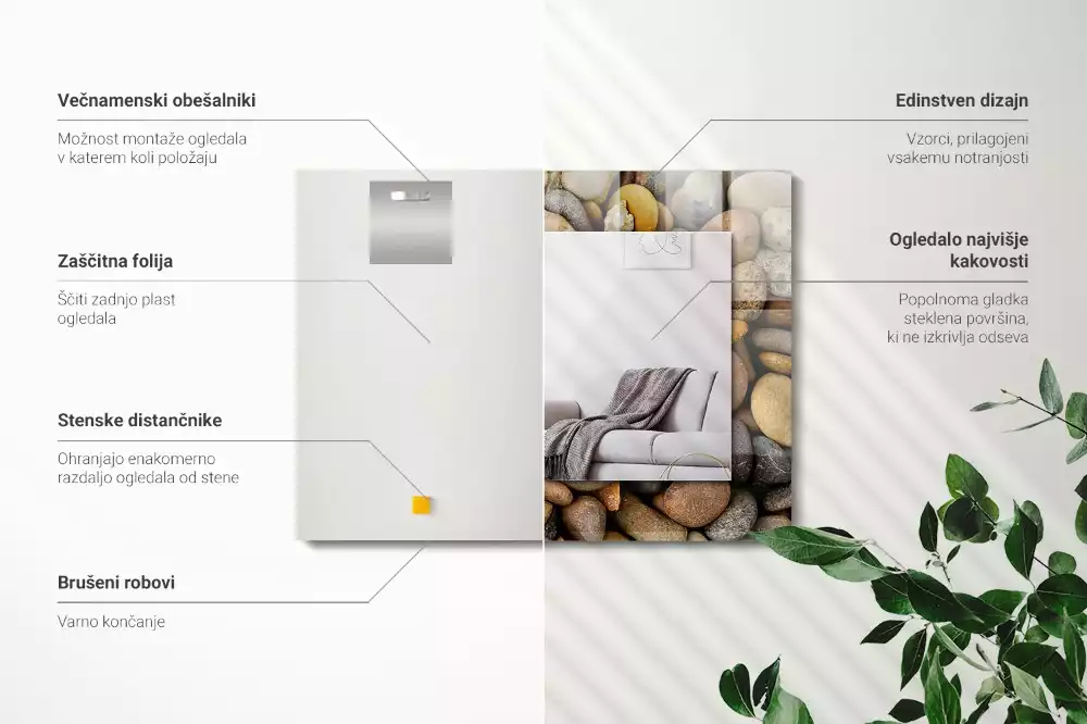 Miroir avec imprimé décoratif rectangulaire Pierres lisses colorées