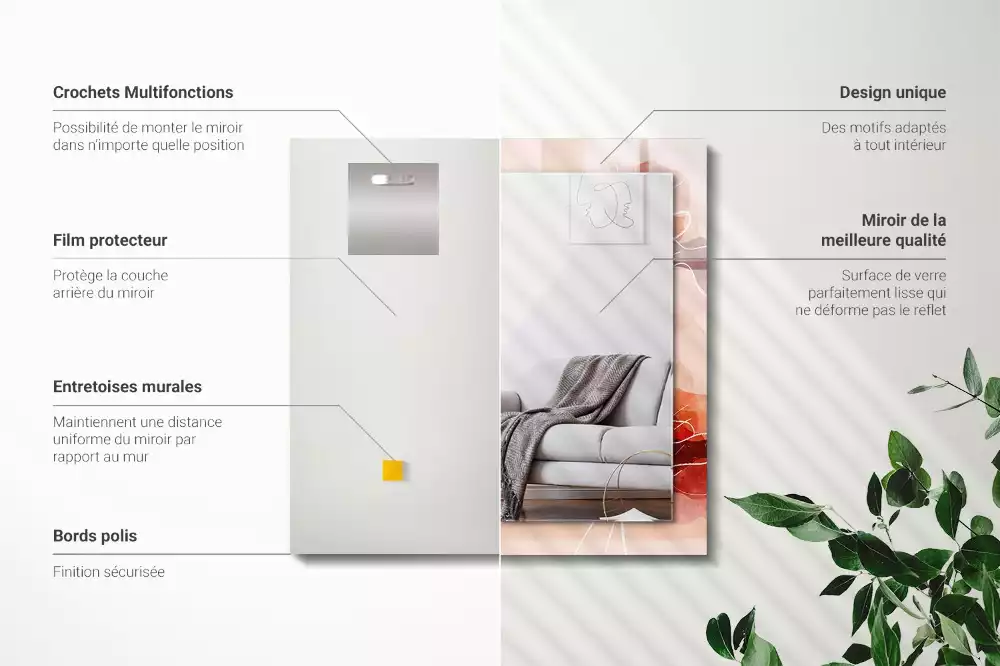 Miroir décoratif rectangulaire Motifs floraux abstraits