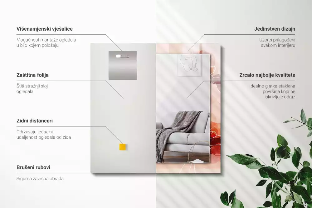 Miroir décoratif rectangulaire Motifs floraux abstraits