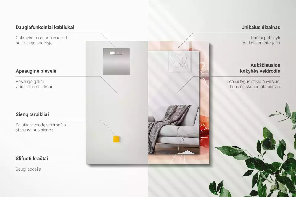 Miroir décoratif rectangulaire Motifs floraux abstraits