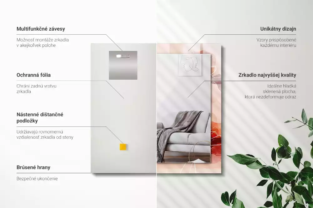 Miroir décoratif rectangulaire Motifs floraux abstraits