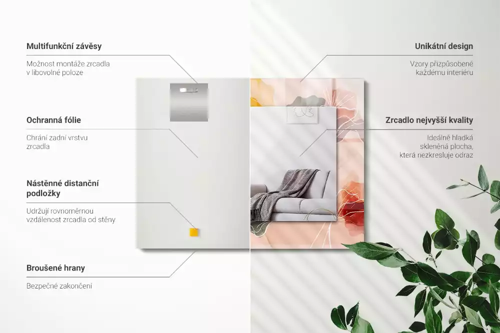 Miroir décoratif rectangulaire Motifs floraux abstraits