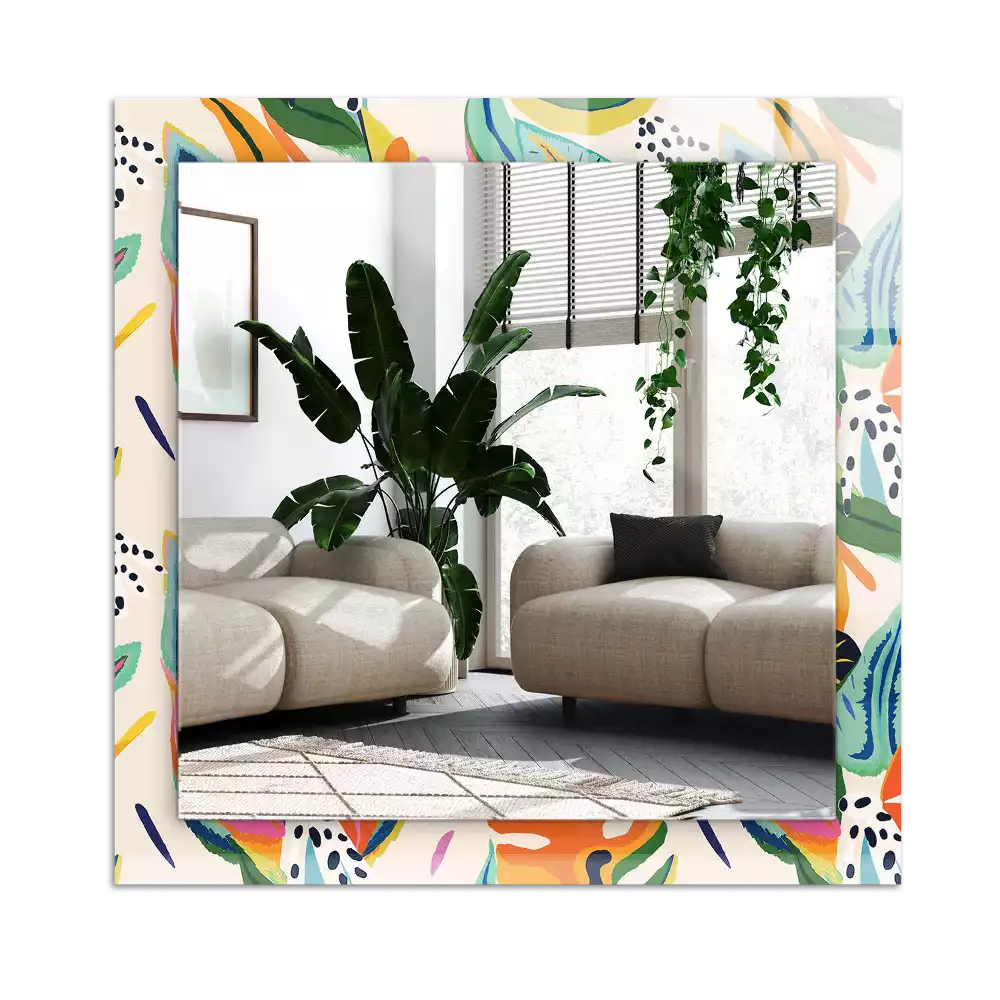 Miroir avec imprimé rectangulaire Motif feuilles colorées