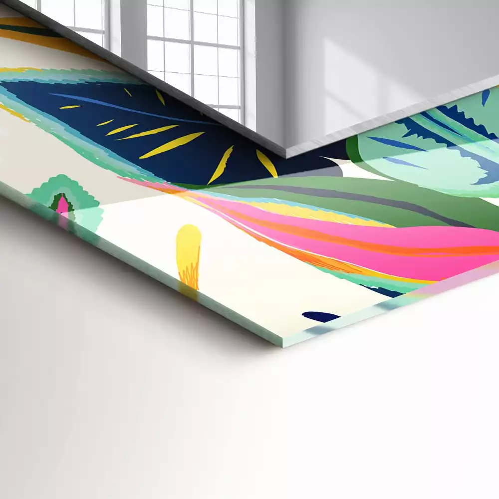 Miroir avec imprimé rectangulaire Motif feuilles colorées