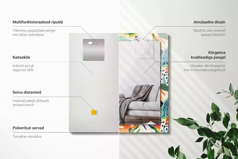 Miroir avec imprimé rectangulaire Motif feuilles colorées