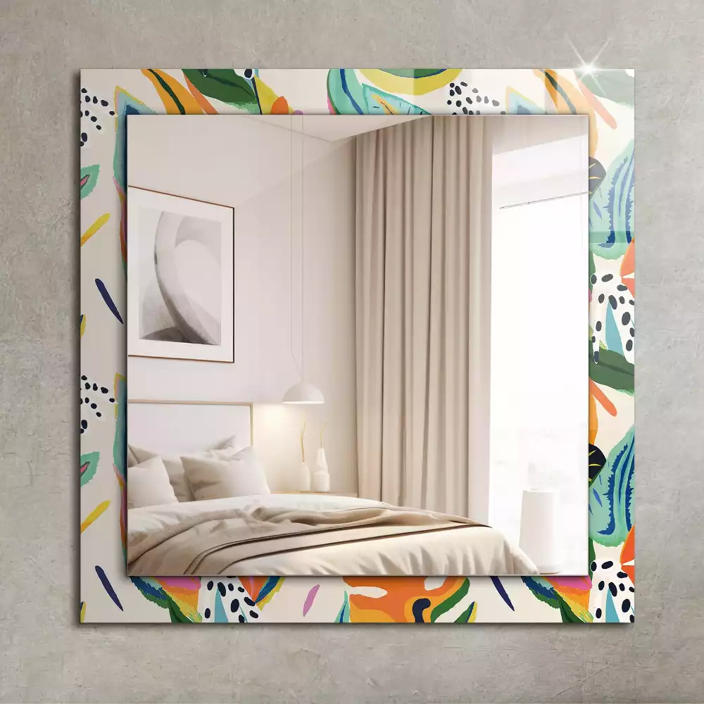 Miroir avec imprimé rectangulaire Motif feuilles colorées