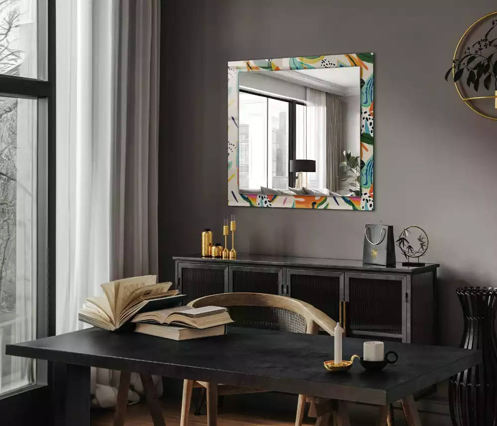 Miroir avec imprimé rectangulaire Motif feuilles colorées