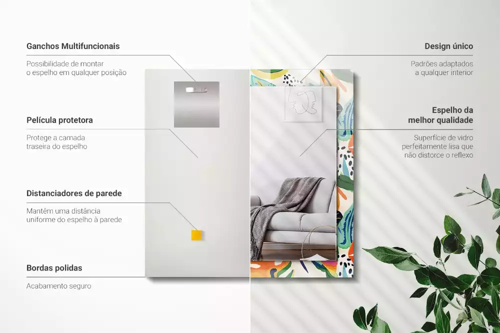 Miroir avec imprimé rectangulaire Motif feuilles colorées