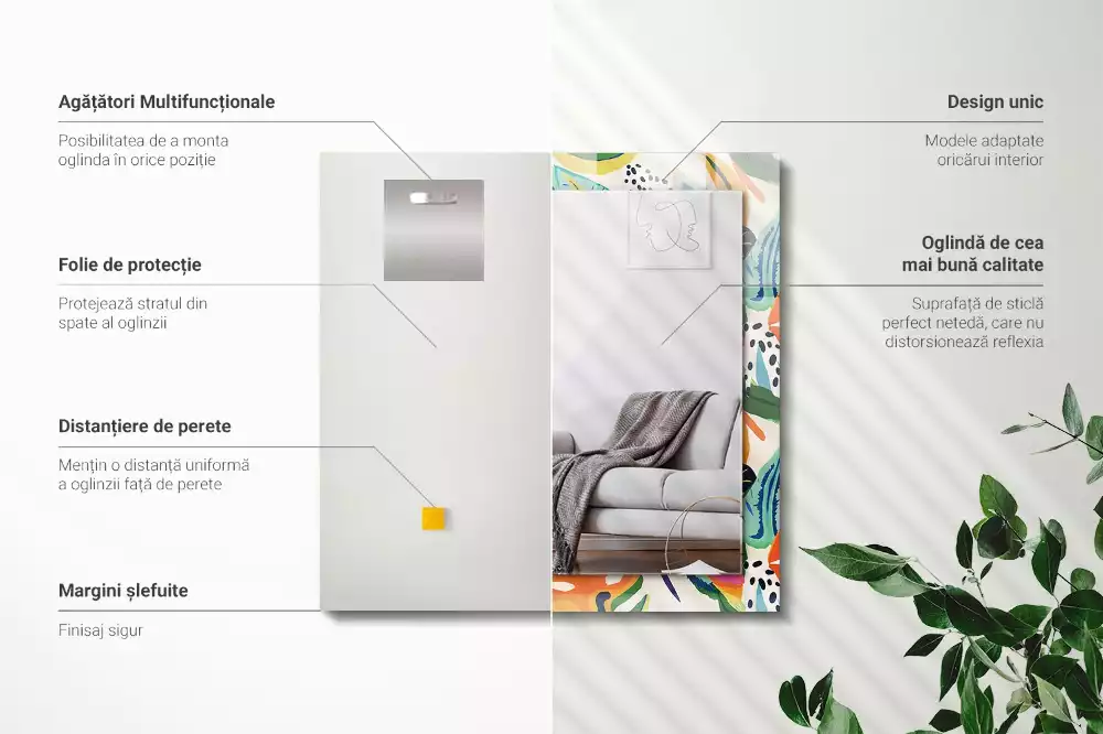 Miroir avec imprimé rectangulaire Motif feuilles colorées