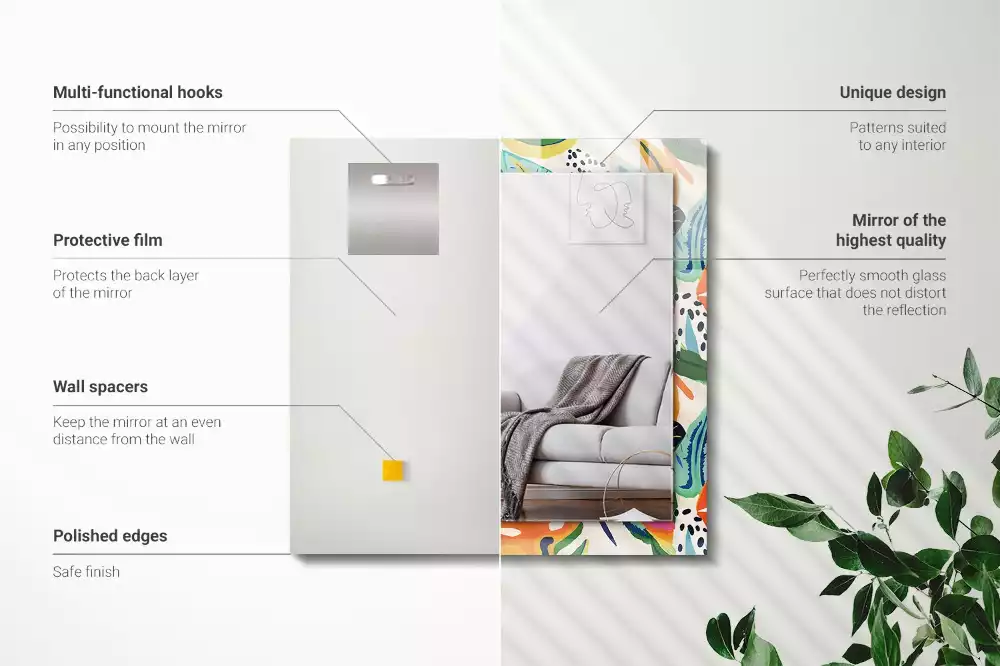 Miroir avec imprimé rectangulaire Motif feuilles colorées