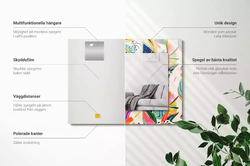 Miroir avec imprimé rectangulaire Motif feuilles colorées