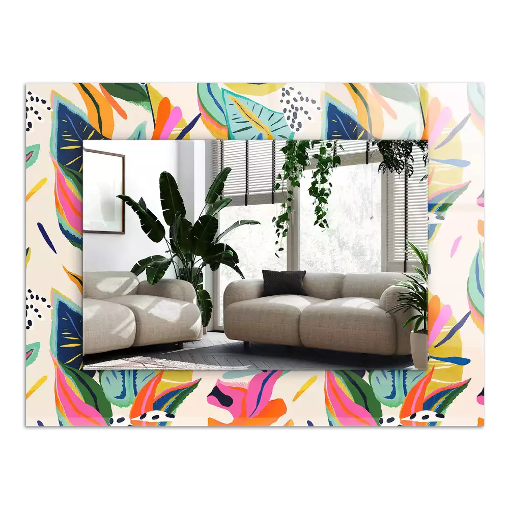 Miroir avec imprimé rectangulaire Motif feuilles colorées