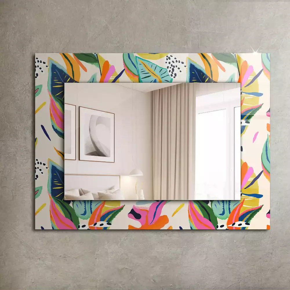 Miroir avec imprimé rectangulaire Motif feuilles colorées