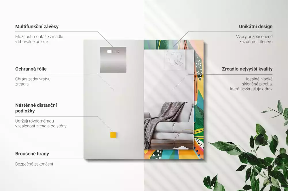 Miroir avec imprimé décoratif rectangulaire Motif abstrait coloré