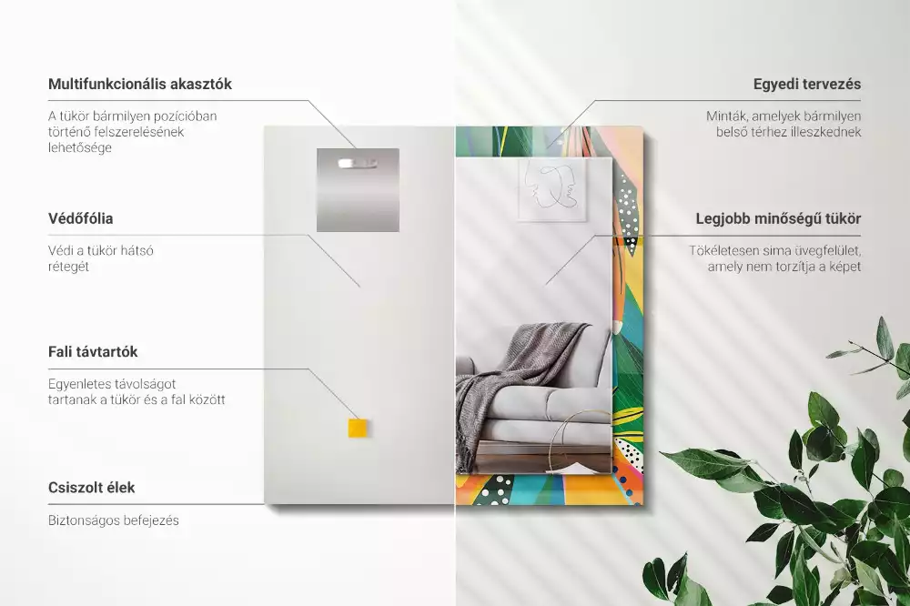 Miroir avec imprimé décoratif rectangulaire Motif abstrait coloré