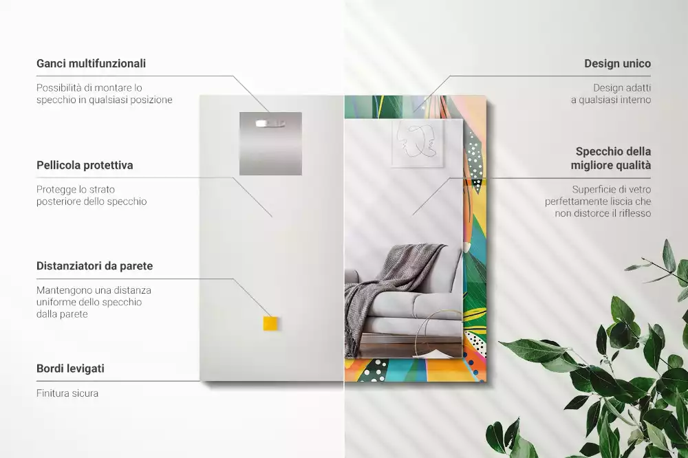 Miroir avec imprimé décoratif rectangulaire Motif abstrait coloré