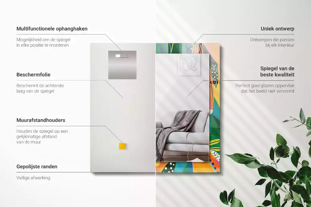 Miroir avec imprimé décoratif rectangulaire Motif abstrait coloré