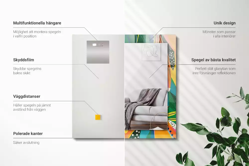 Miroir avec imprimé décoratif rectangulaire Motif abstrait coloré