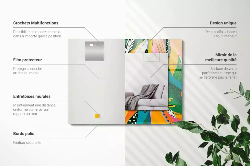 Miroir avec imprimé décoratif rectangulaire Motif abstrait coloré