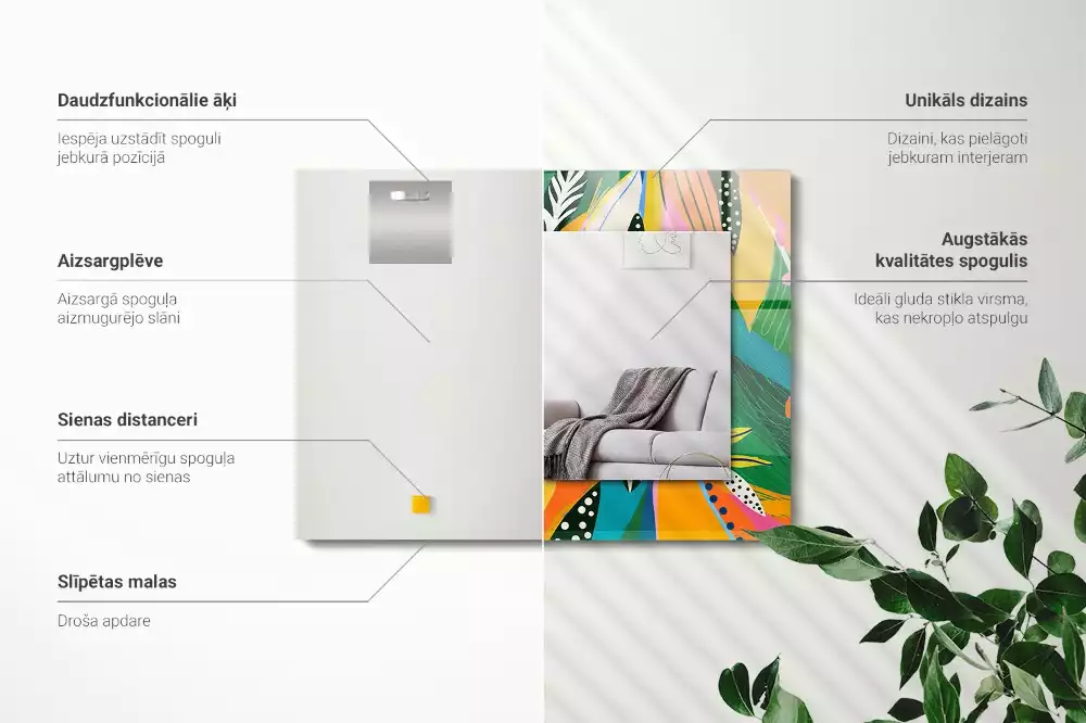 Miroir avec imprimé décoratif rectangulaire Motif abstrait coloré