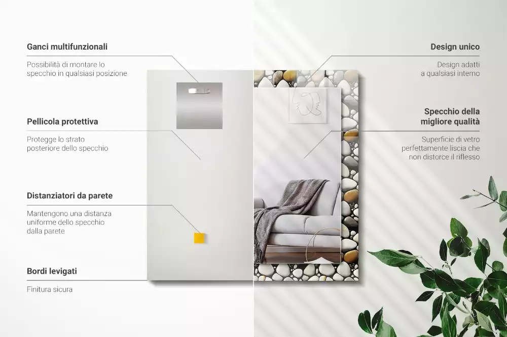 Miroir avec imprimé rectangulaire Motif pierres texture