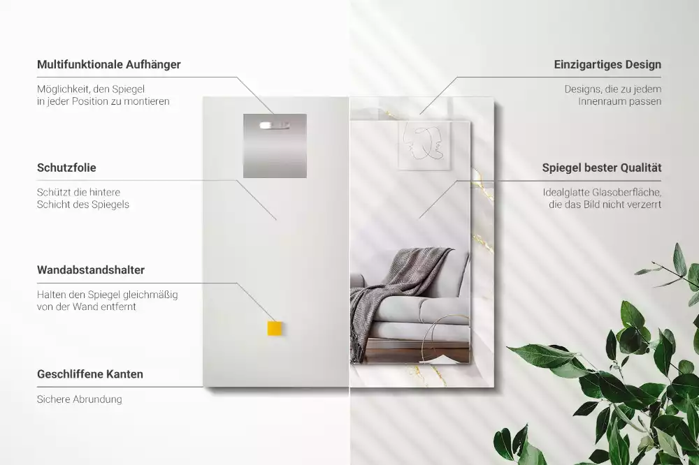 Miroir avec imprimé décoratif rectangulaire Marbre gris