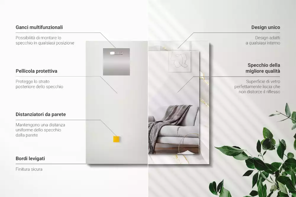 Miroir avec imprimé décoratif rectangulaire Marbre gris