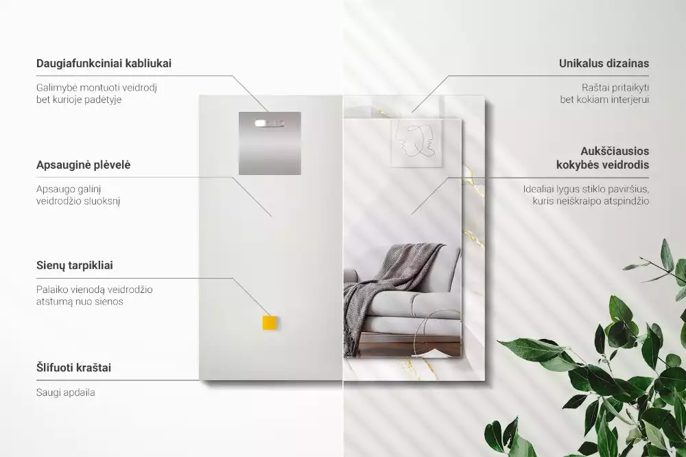 Miroir avec imprimé décoratif rectangulaire Marbre gris