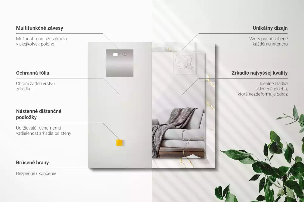 Miroir avec imprimé décoratif rectangulaire Marbre gris