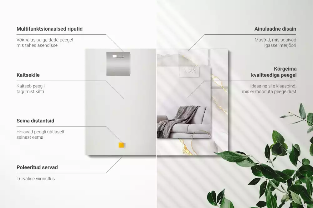 Miroir avec imprimé décoratif rectangulaire Marbre gris