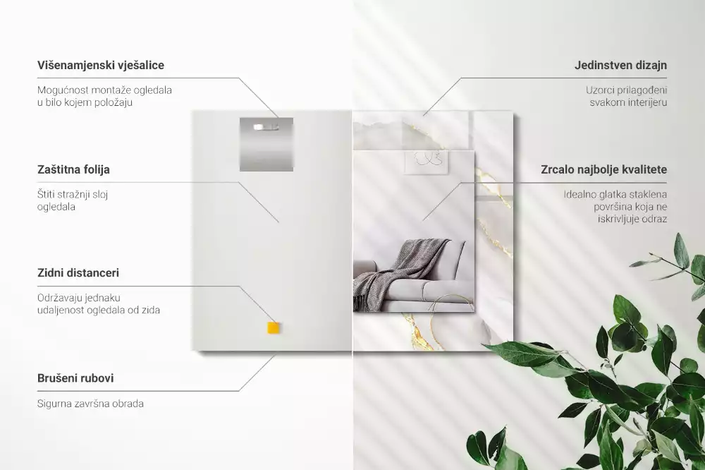 Miroir avec imprimé décoratif rectangulaire Marbre gris