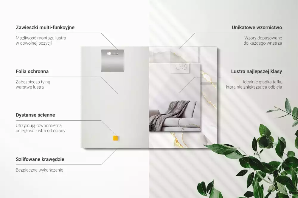 Miroir avec imprimé décoratif rectangulaire Marbre gris