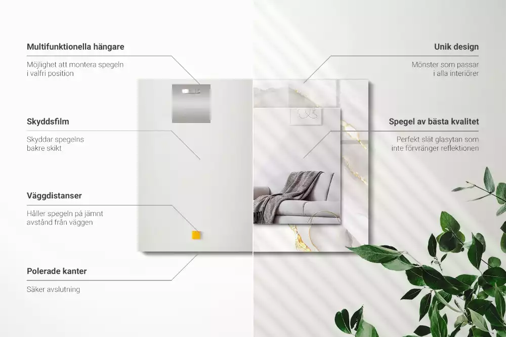 Miroir avec imprimé décoratif rectangulaire Marbre gris