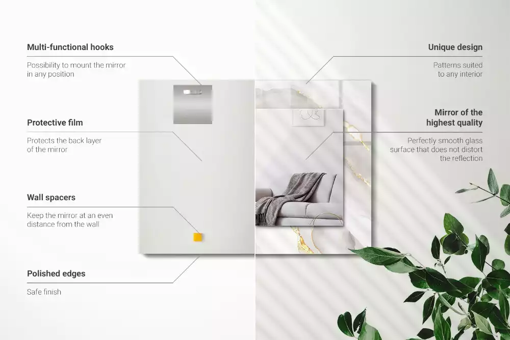 Miroir avec imprimé décoratif rectangulaire Marbre gris